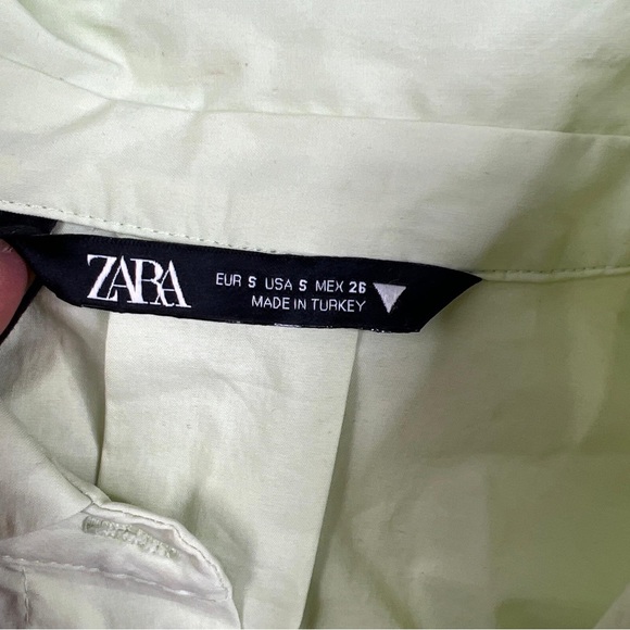 Zara Womens Green Button Front Shirt Boho Crop Long Sleeve Size S A060223 - Picture 3 of 7